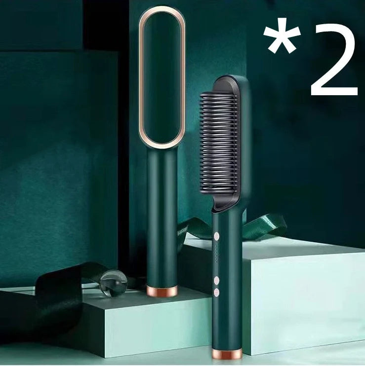 Red 2-in-1 hair straightener and hot comb with tourmaline ceramic plates and digital temperature display
