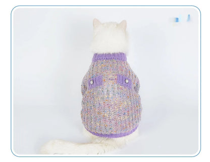 Purple dog cardigan sweater for small to medium breeds in soft polyester material