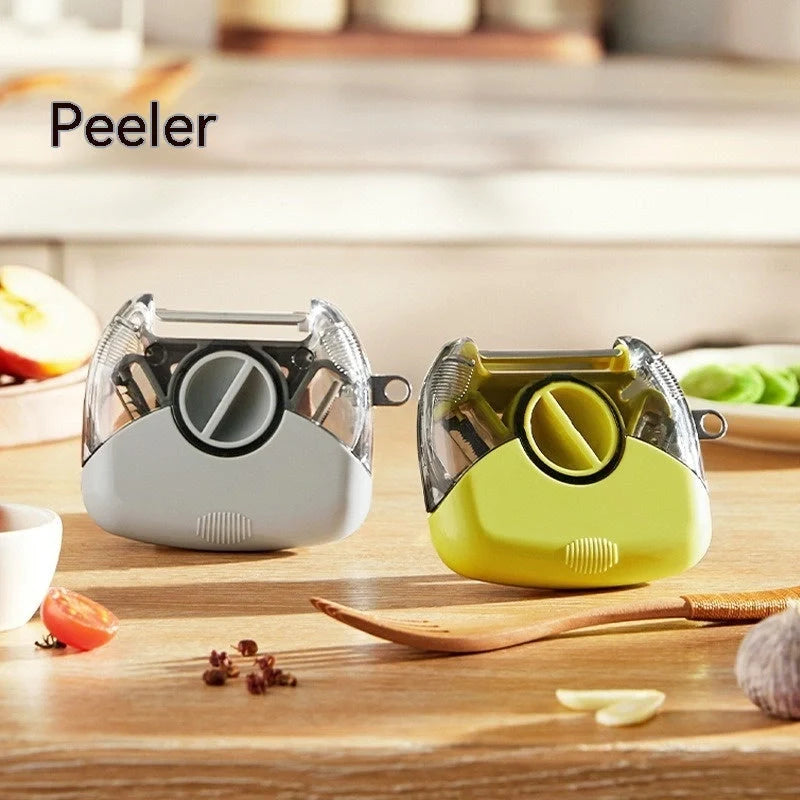 3-in-1 stainless steel peeler shredder with ergonomic handle for kitchen use