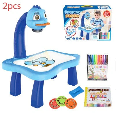 Children's magnetic drawing board with music and projection features in blue and pink