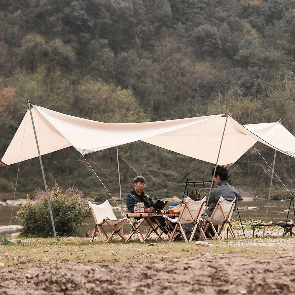Aluminium alloy folding clothes drying rack with triangle frame and side hanger hooks for camping.