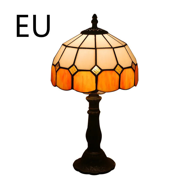 Retro yellow glass bedside table lamp with resin base, 20 x 12 x 35cm, Mediterranean style