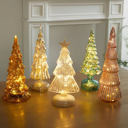 Borosilicate glass Christmas tree decoration with geometric shape and glitter accents