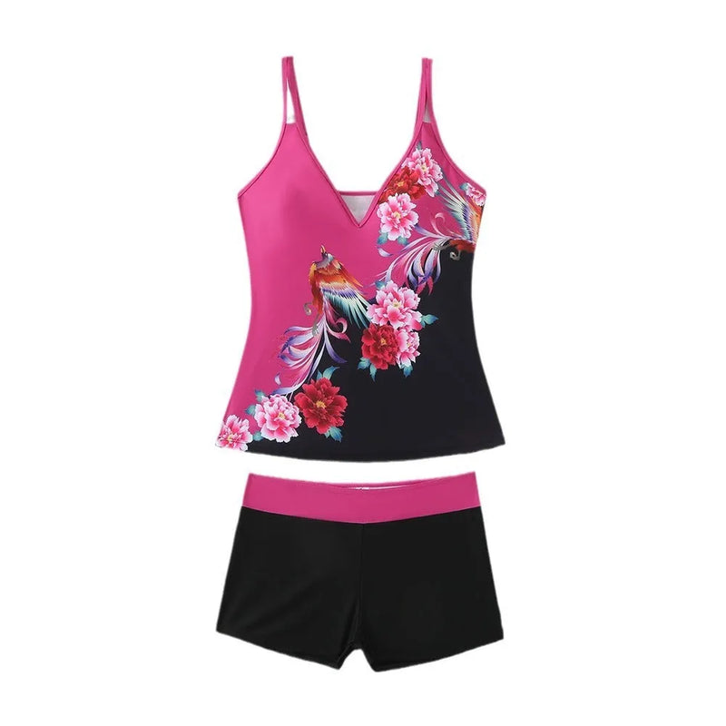 Split Plus Size Printed Colour Swimsuit with 50% Cotton Lining: Offers Comfortable Swimwear for Women in Sizes S to 5XL, Designed for Swimming and Wading Activities