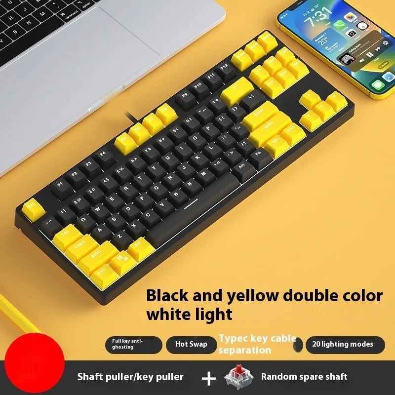 87-key wired mechanical gaming keyboard with dual-colour keycaps and hot-swap switches