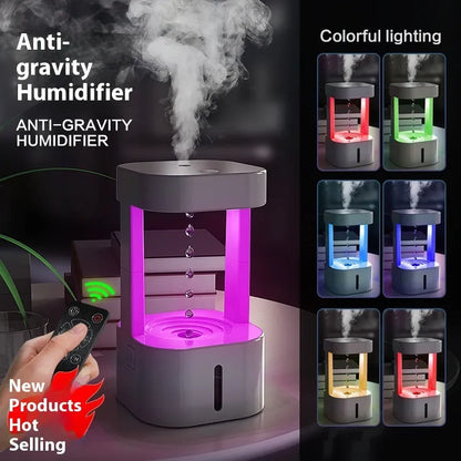 Anti-gravity water drop humidifier with optical illusion water flow and 580ML water tank