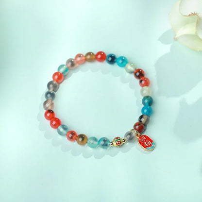 Women's natural agate snake bracelet with Chinese traditional patterns in 6mm or 8mm size
