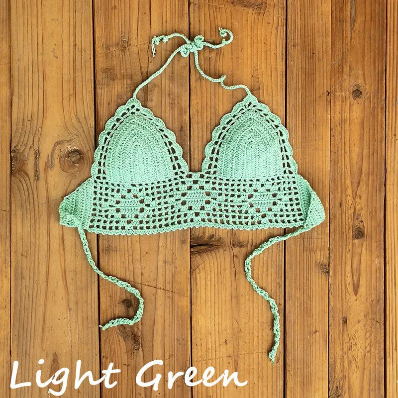 Women's backless acrylic bikini swimsuit top for running in various colours.