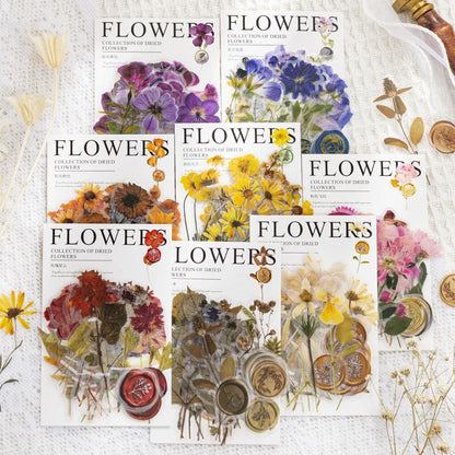 Fire Paint Creative dried flowers sticker package showing 8 modern art designs on 70mm PET sheets