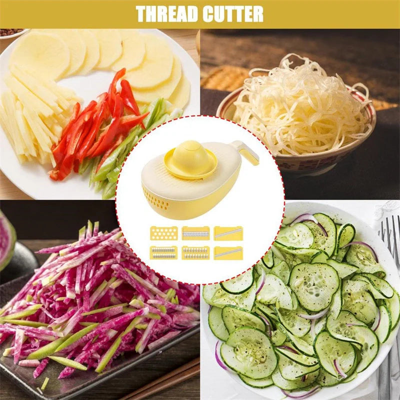 Stainless steel and PP vegetable grater with storage box in avocado green and mango yellow