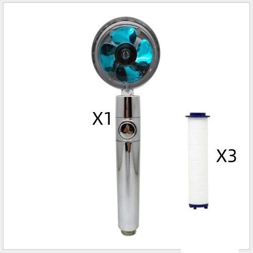 A high-pressure handheld shower head with a turbo-charged water flow and a cotton filter for a luxurious, spa-like bathing experience.