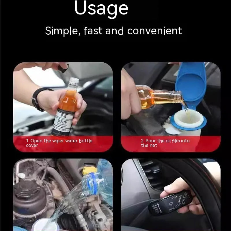 Car Glass Oil Film Remover Cleaner 150ml spray bottle for automotive windscreen and window cleaning in Yellow or Blue packaging with spray application