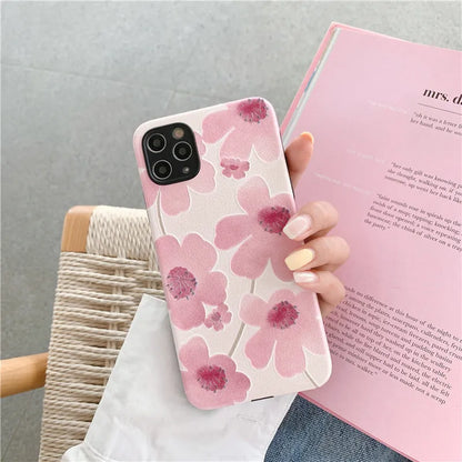 Pink soft rubber flower phone case for iPhone with lanyard hole