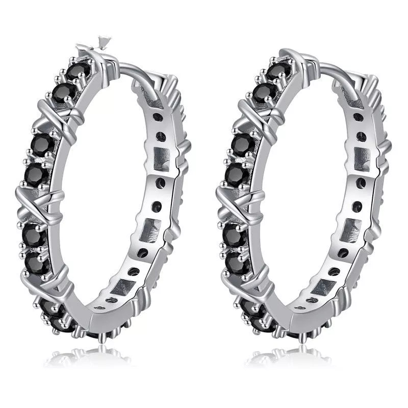 Black round zircon women's copper earrings with elegant design