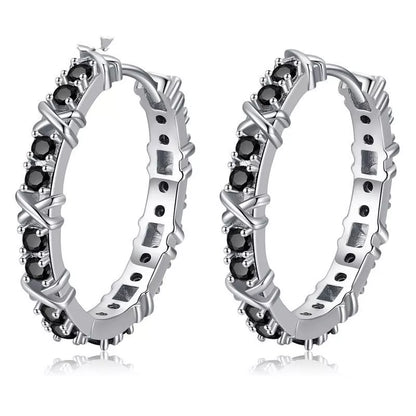 Black round zircon women's copper earrings with elegant design