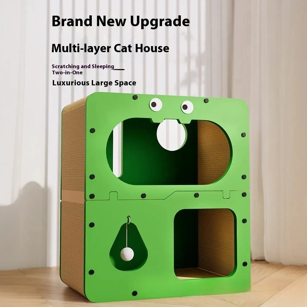 Double layer cat scratching board nest with cat head and owl design options