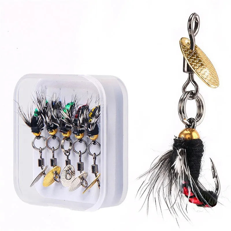 Bionic poisonous mosquito fishing hooks with spinning sequins in multicolor designs
