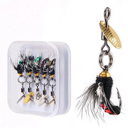 Bionic poisonous mosquito fishing hooks with spinning sequins in multicolor designs