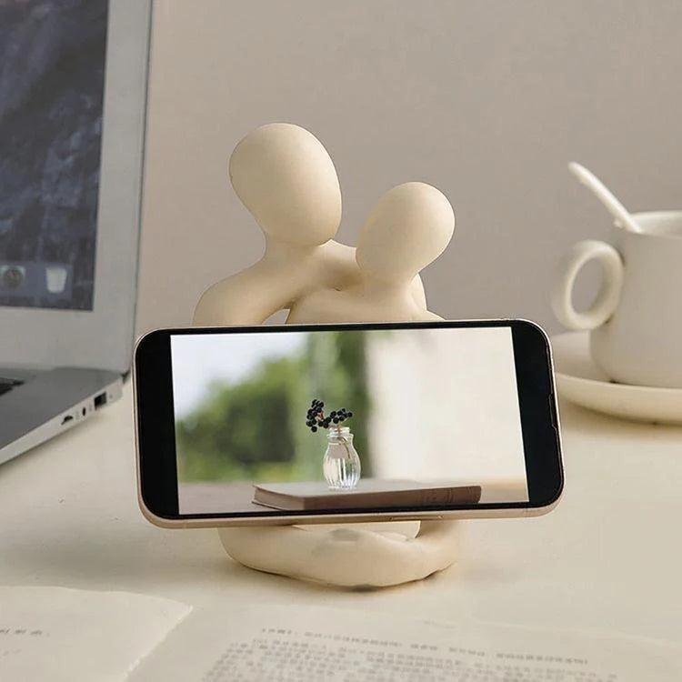 Elegant Loving Couple Resin Statue in milky white and gold, modern home decor