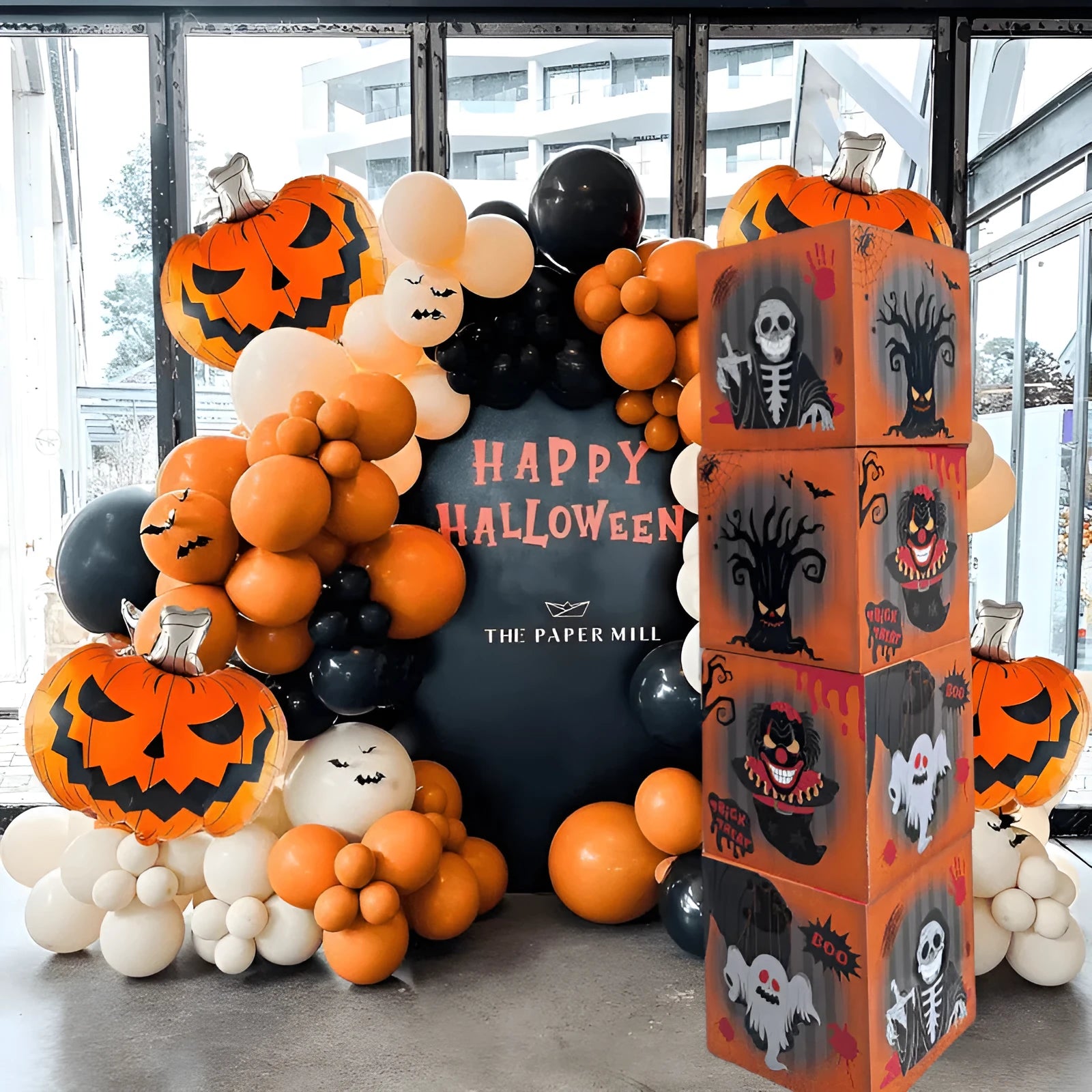 Orange aluminium blood wine bottle Halloween balloons with ghost box decorations