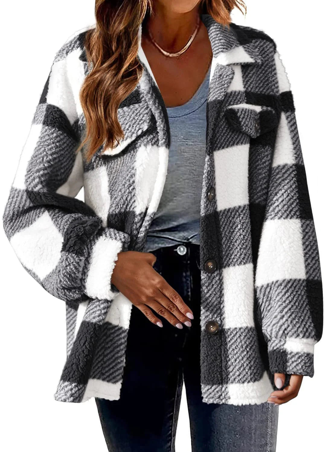 Stylish women's plush button coat in various colours for winter warmth