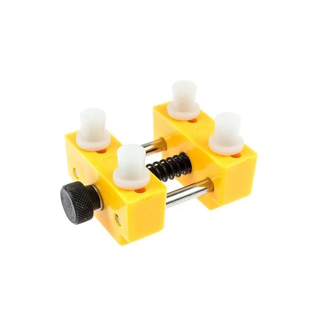 Yellow plastic watch case opener tool set with fixing base for battery replacement