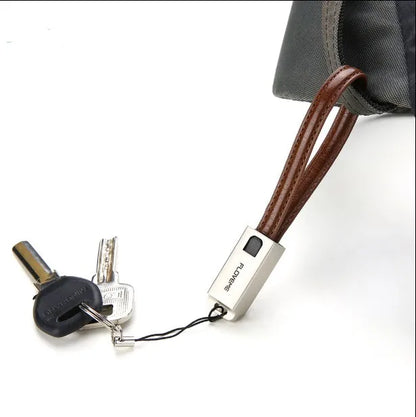20cm leather iPhone charging cable with zinc alloy lightning connector in black, brown, or red colour