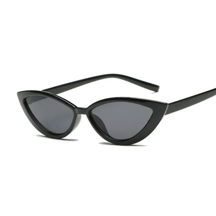 Cat eye sunglasses with PC frame, available in black, blue, grey, pink, purple, red, and yellow.