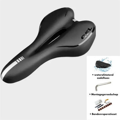 Bicycle cushion with silicone saddle, steel bow spring, and waterproof cover for enhanced cycling comfort