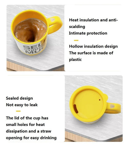 Self-stirring magnetic mug in stainless steel with food-grade PP plastic lid