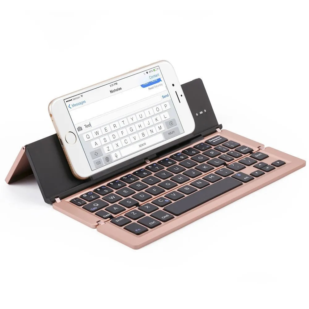F18 three-fold folding wireless keyboard, aluminium alloy, 58 keys, folded to 22.6cm, in Golden, Grey, Rose Gold, Silvery