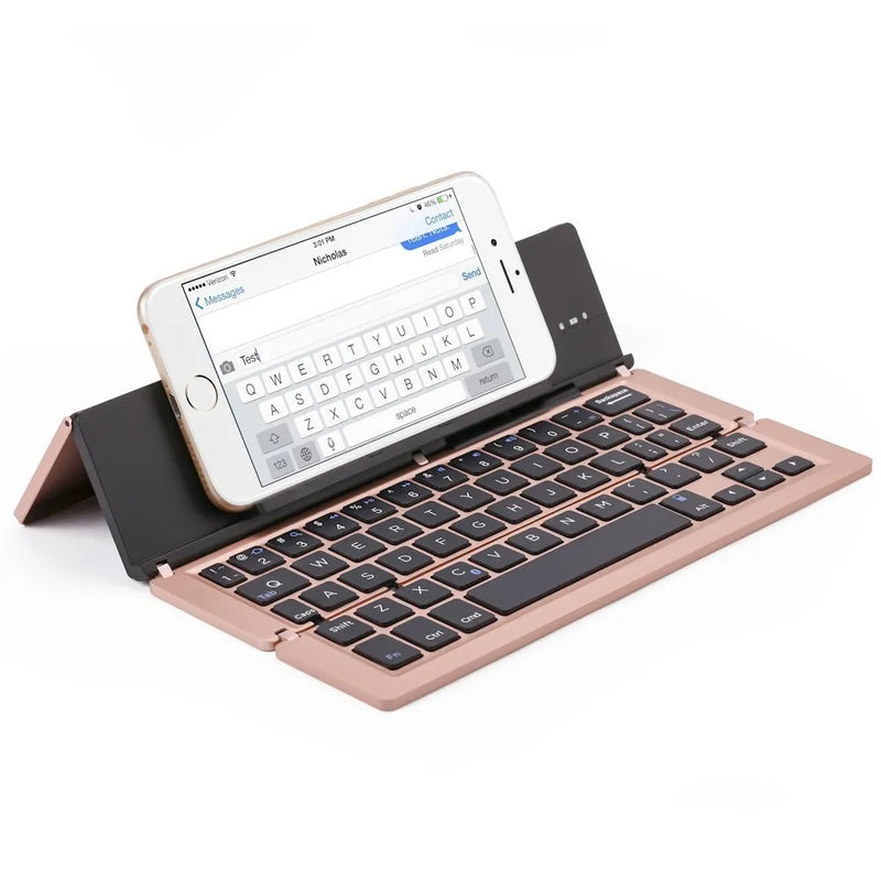 F18 Three-Fold Folding Wireless Keyboard Aluminum Alloy Bluetooth 58 Keys Rechargeable 400mAh Battery 10m Range 22.6cm Compact for Travel Laptop Tablet PC