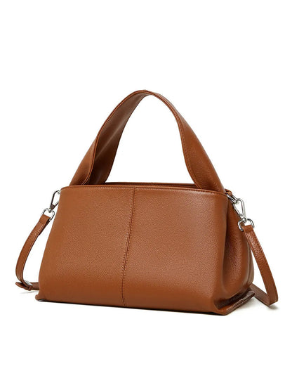 Women's genuine leather messenger bag in horizontal square shape with retro texture cowhide and shoulder straps