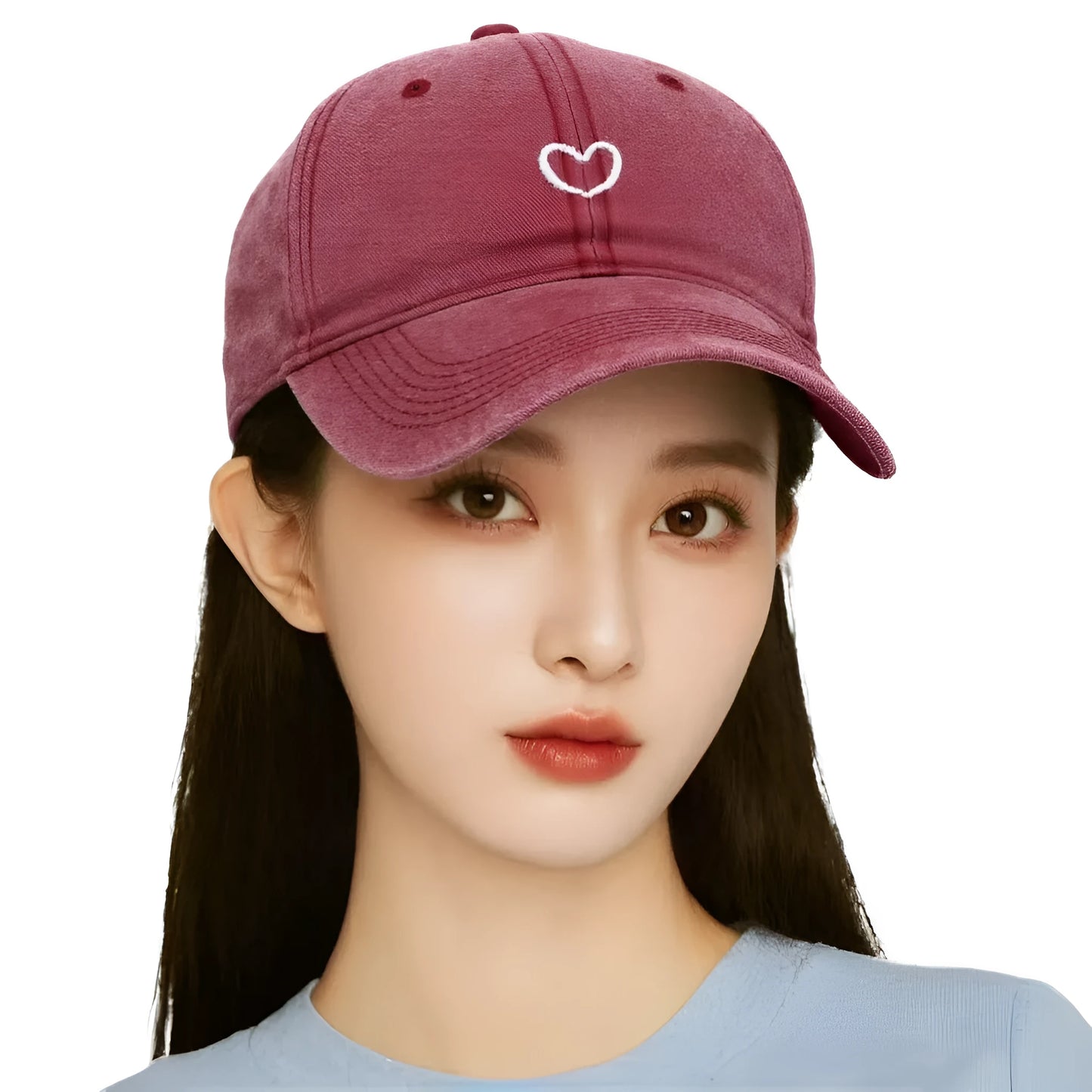 Retro-style baseball cap with colourful machine embroidery on a soft cotton dome crown, shown in a wine red colour.