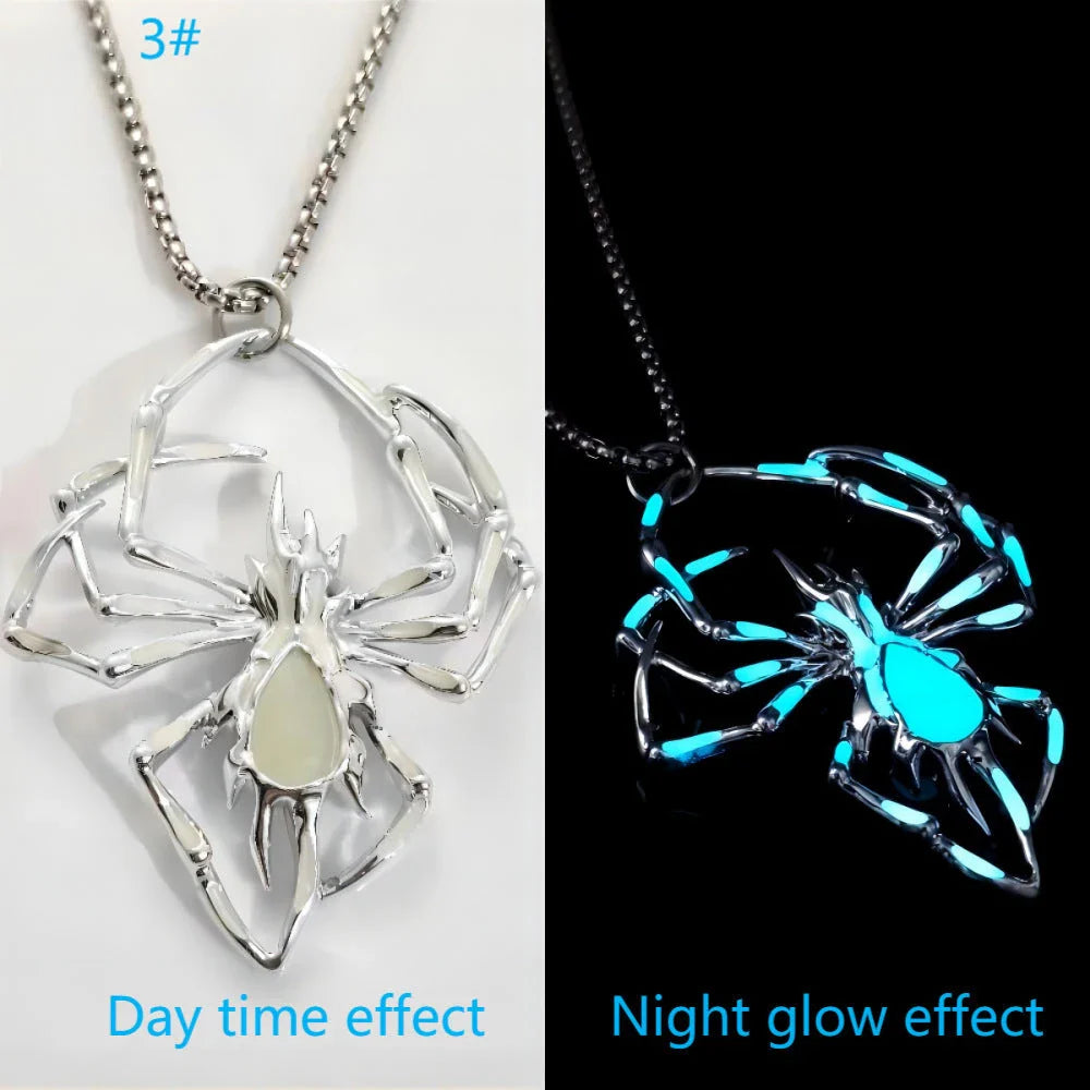 Glow-in-the-Dark Halloween Spider Necklace - Luminous Jewelry with Vintage-Inspired Stereo Design
