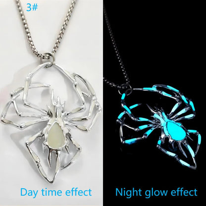 Glow-in-the-Dark Halloween Spider Necklace - Luminous Jewelry with Vintage-Inspired Stereo Design