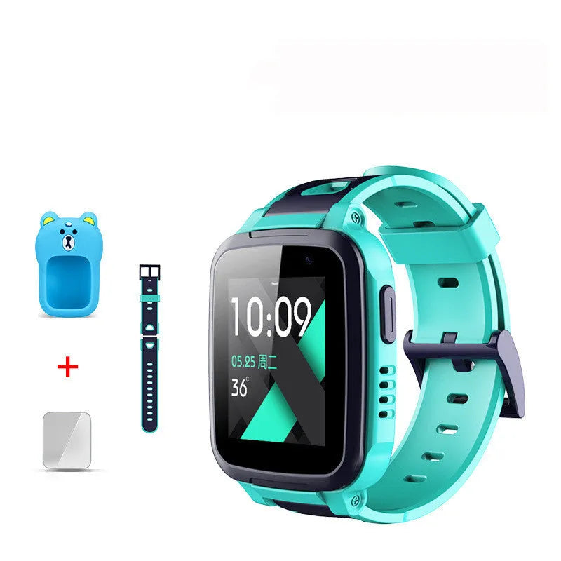 360 SE5 blue children's phone watch with stainless steel wristband shown on wrist