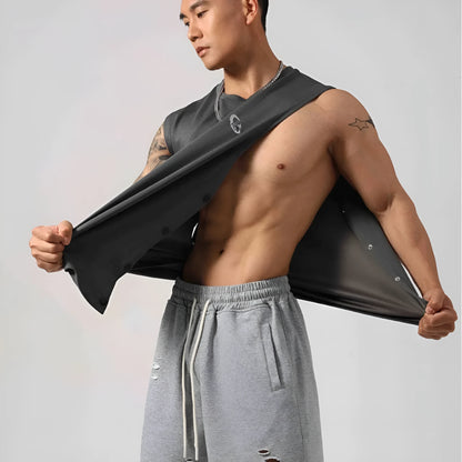 Korean style men's loose fitness vest with hidden hook design in solid colour