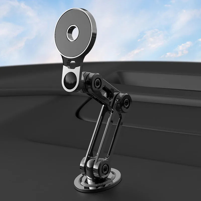 Black magnetic car phone holder with flexible gooseneck arm and 360° rotation capability