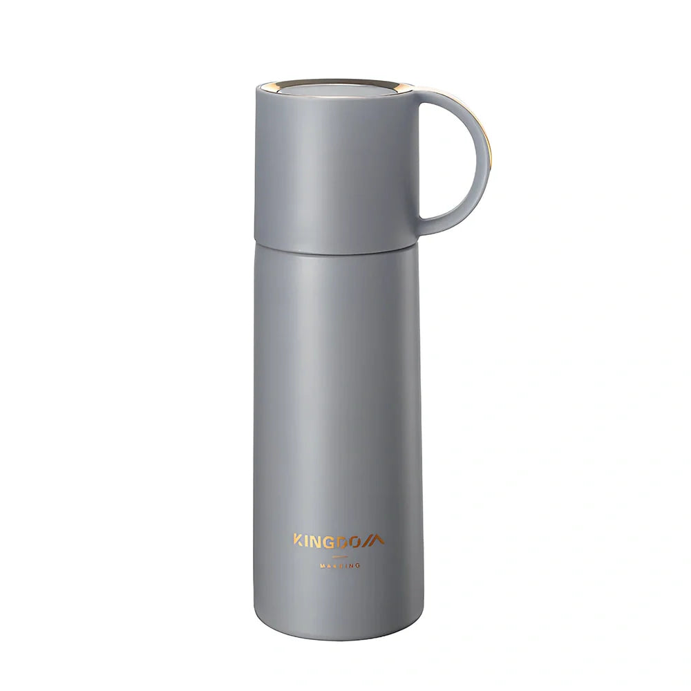 350ml stainless steel insulated vacuum flask in blue, with leakproof lid and round mouth for coffee or water