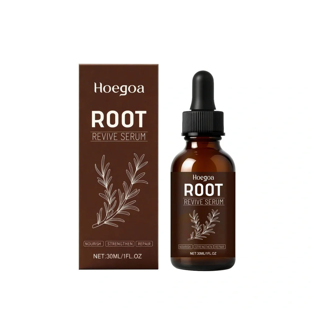 30ml Root Revive Serum bottle with ginger root oil and rosemary oil for hair growth and repair