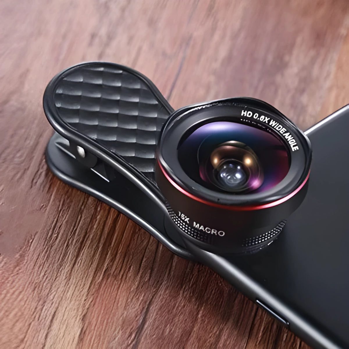 Mobile phone wide-angle and macro lens kit with universal clip in Black Silver Rose Gold colours