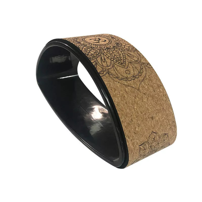 Cork Yoga Wheel Half-round for backbend and core exercises in wood grain and black