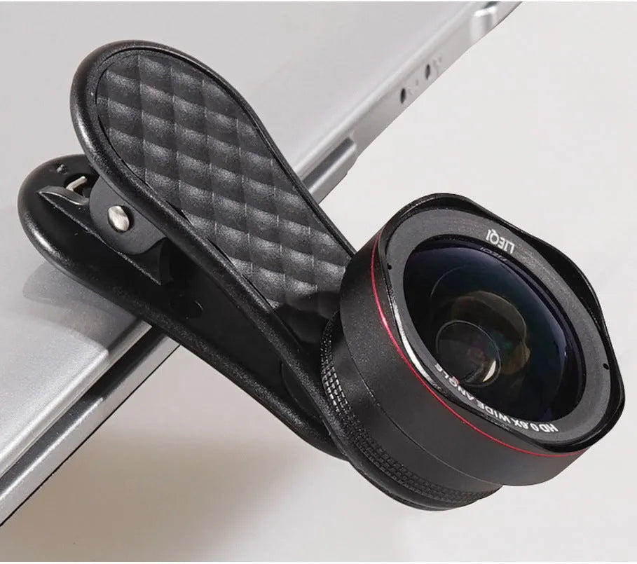 Mobile phone wide-angle and macro lens kit with universal clip in Black Silver Rose Gold colours