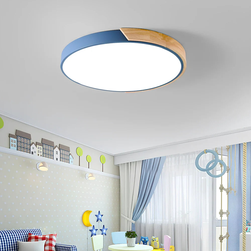 Modern circular ceiling lamp with remote control in black finish, 5cm height, suitable for bedrooms and living rooms