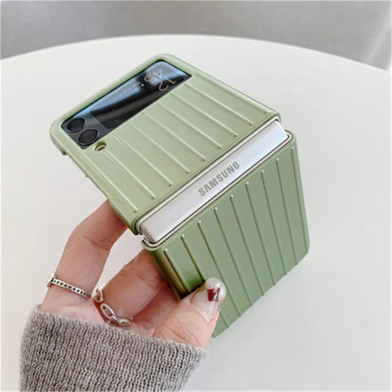 Samsung Z Flip3 flip case in seven colours showing ultra-thin PC construction