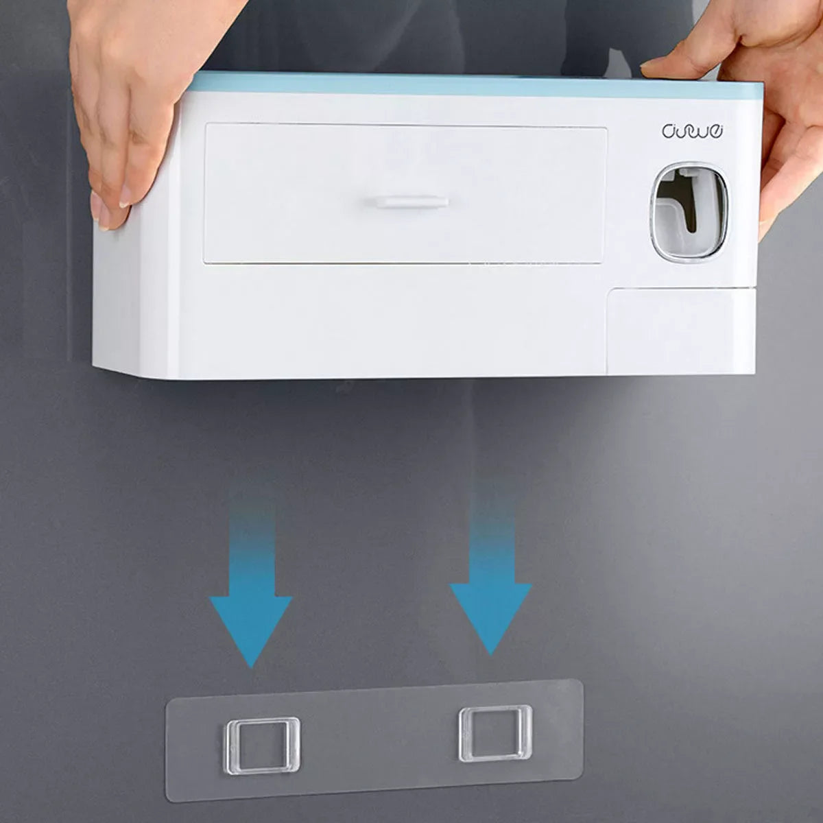 Non-marking hanging magnetic toothbrush holder with toothpaste squeezer and quick-drying cups