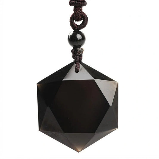 Handcrafted obsidian six-pointed star sweater chain, a unique fashion accessory