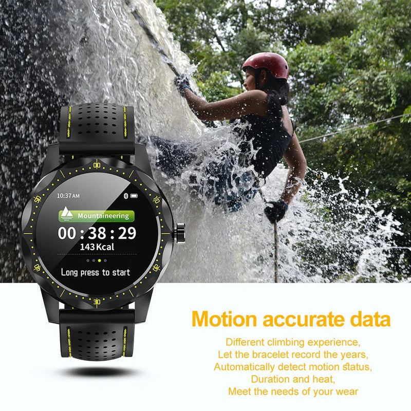 COLMI SKY1 Smart Watch with heart rate monitoring and waterproof sports pedometer features, Bluetooth 4.0 connectivity for Android 4.4 and iOS 8.4+, 1.3-inch colour touch display, 240 mAh battery, available in red, white, or yellow