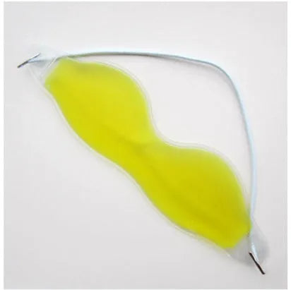 Blue reusable gel ice eye mask for cooling compress, measuring 16 by 5 cm.